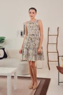 Liliana Eyelet Floral Midi Dress in Lavender-Yellow