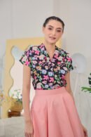 Addie Kimono Neckline Top in Black Garden