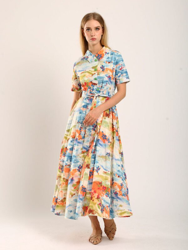 Erinn Collar Maxi Printed Dress in Blue Floral