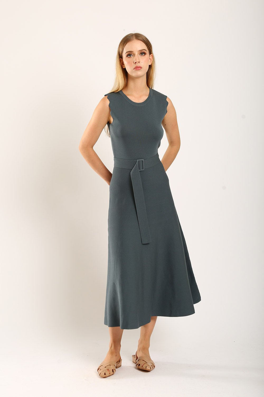 Clabelle Knit Belted Dress in Gun Metal - Image 5