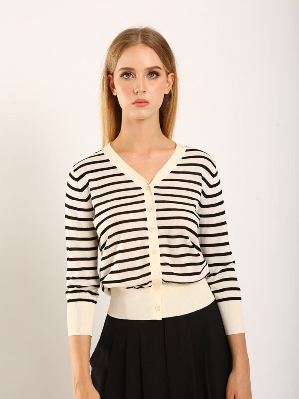 Gemma Striped Knit Cartigan in White