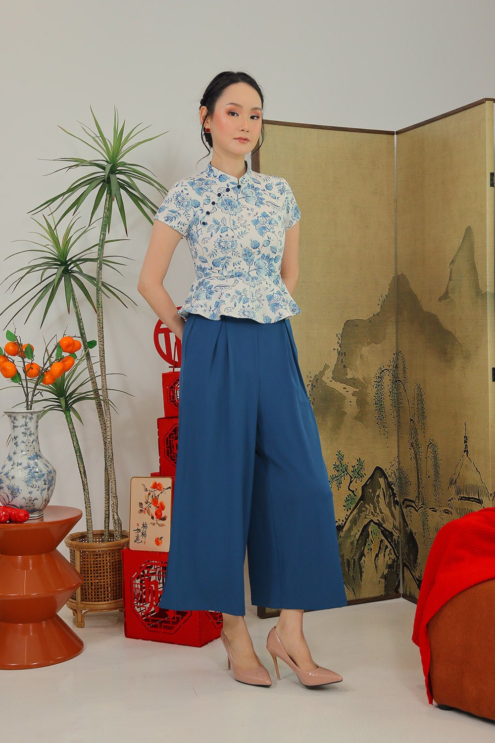 Marisse Wide-Leg Pants in Deep Teal - Imagen 2