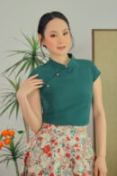 Rin Mandarin Button Top in Pine Green