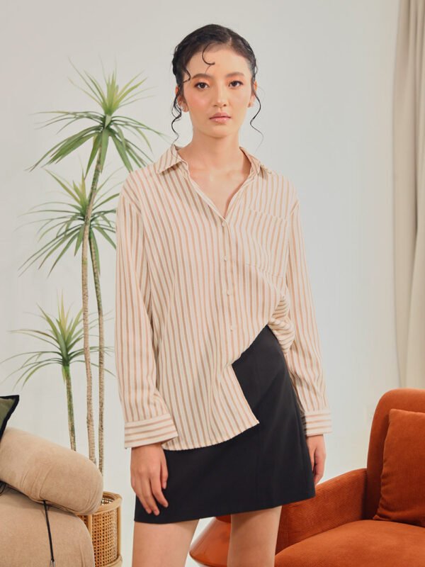 Amilea Striped Shirt in Oatmilk Beige