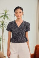Melura Floral Peplum Top in Black Bloom