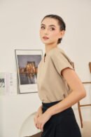 Danna V-Neck Relaxed Blouse in Desert Taupe Texture