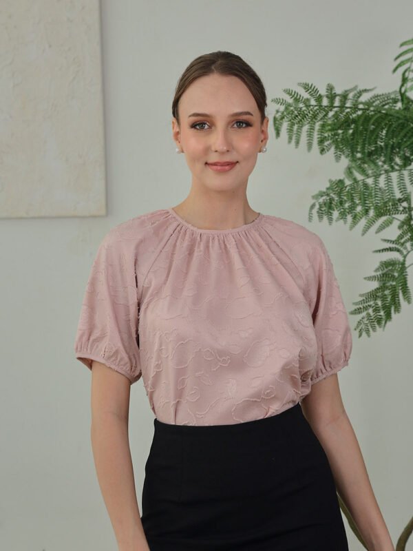 Melina Jacquard Puff Sleeve Top in Blush Bloom