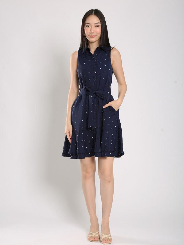 Danara Midi Dress in Navy Polka Dots