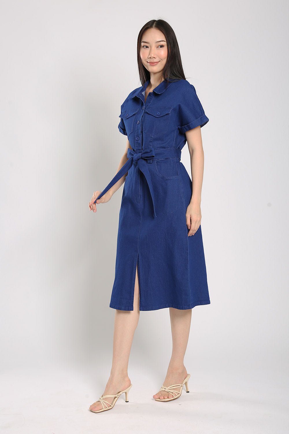 Cassia Midi Dress in Blue Denim - Imej 5