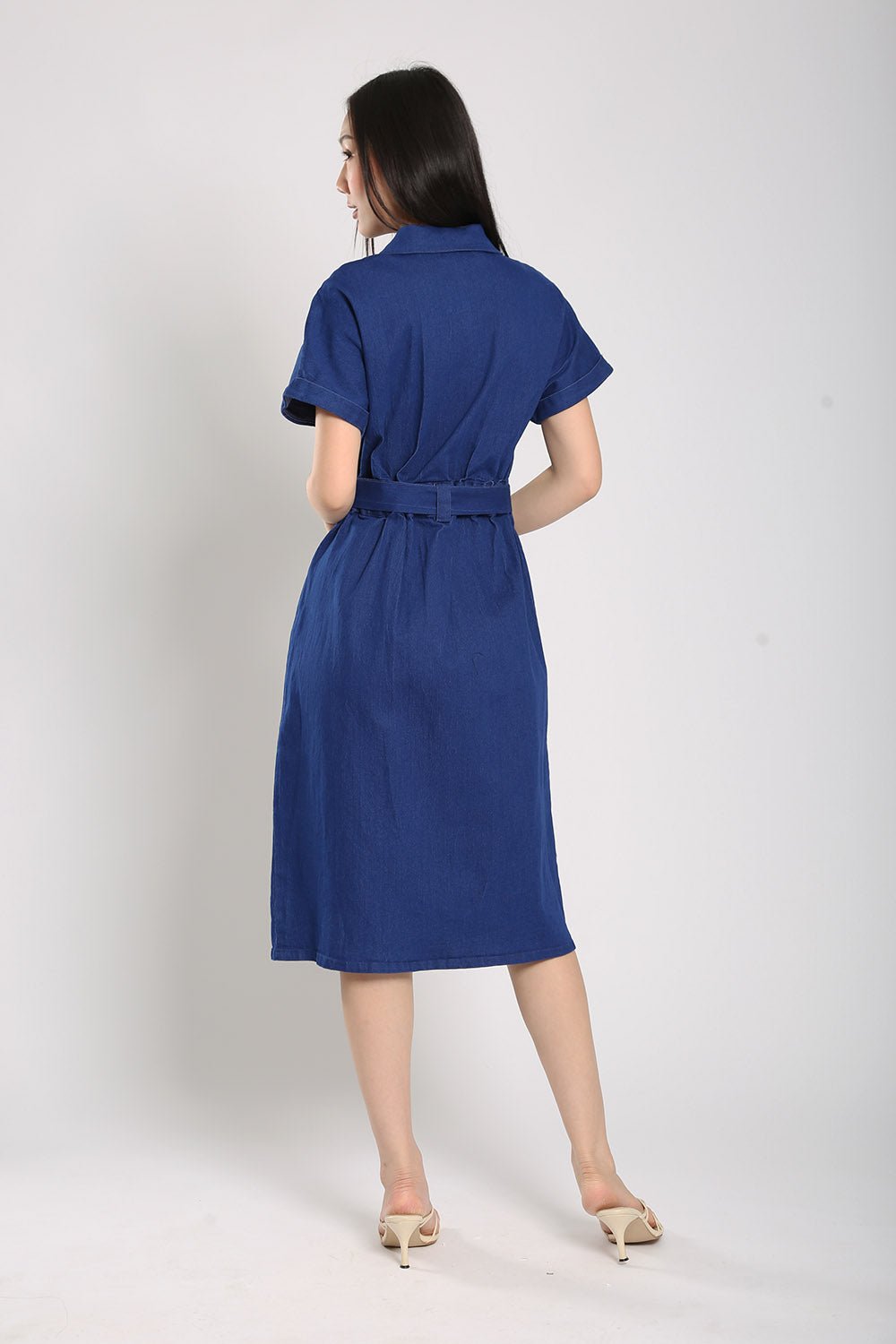 Cassia Midi Dress in Blue Denim - Imej 7