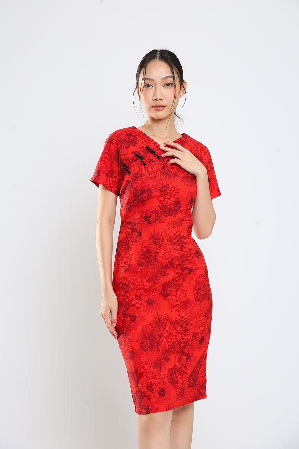 Hensely Light Floral Print Cheongsam In Red - 圖片 6