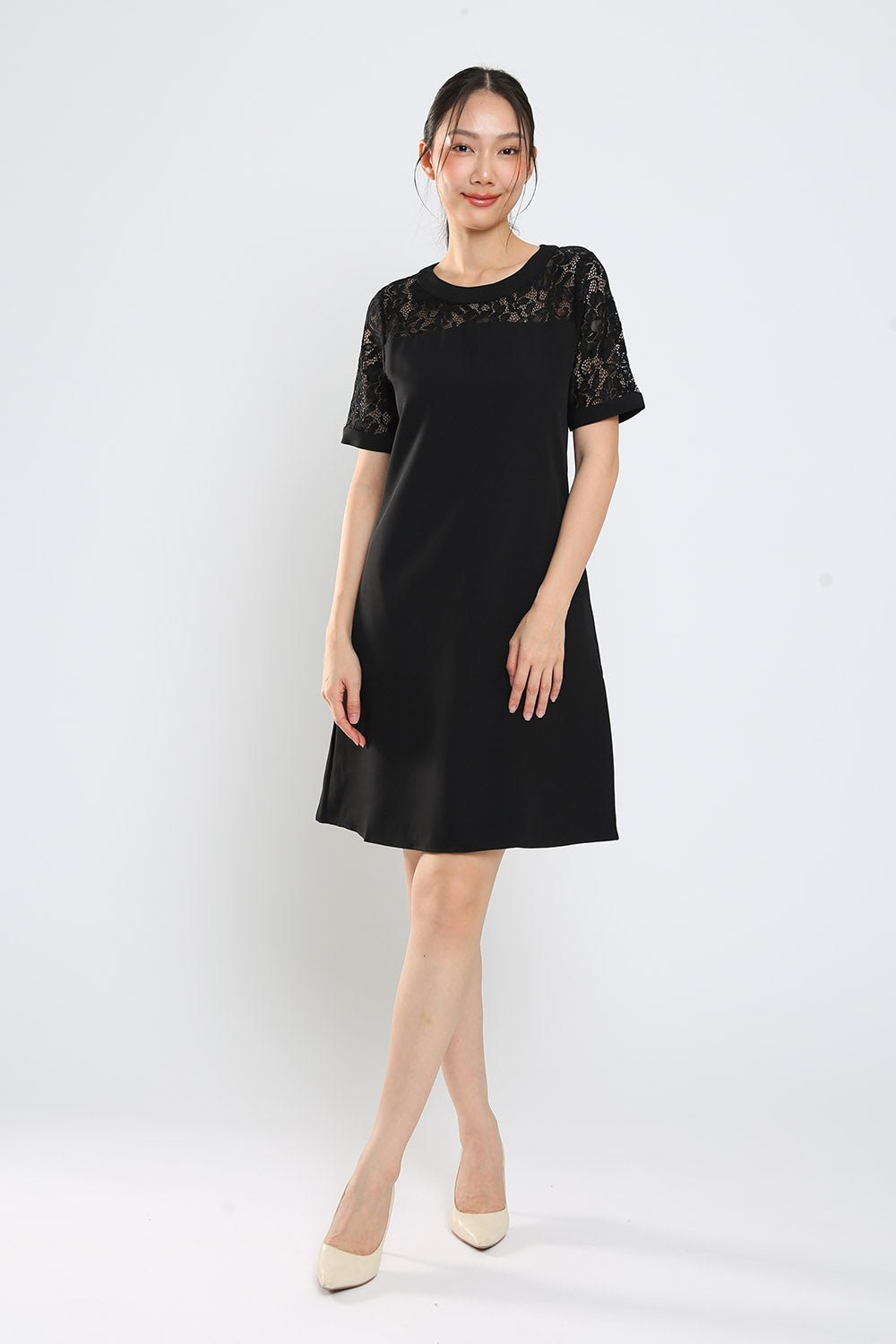 Kadin Shift Dress in Black Lace
