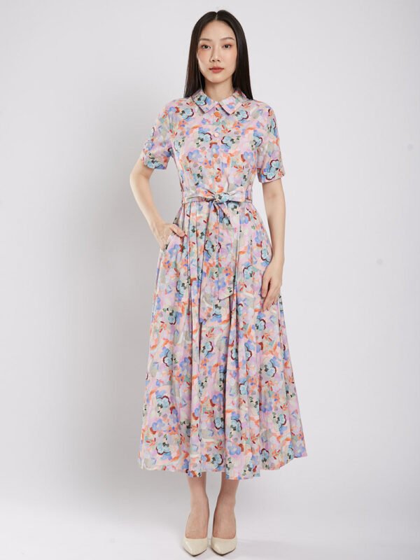 Erinn Collar Maxi Printed Dress in Purple Floral