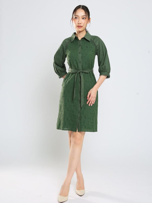 Jesse Midi Shirt Dress in Hunter Green Eyelet
