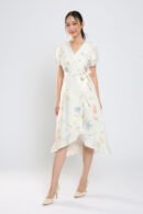 Devonne Wrap Dress in White Floral