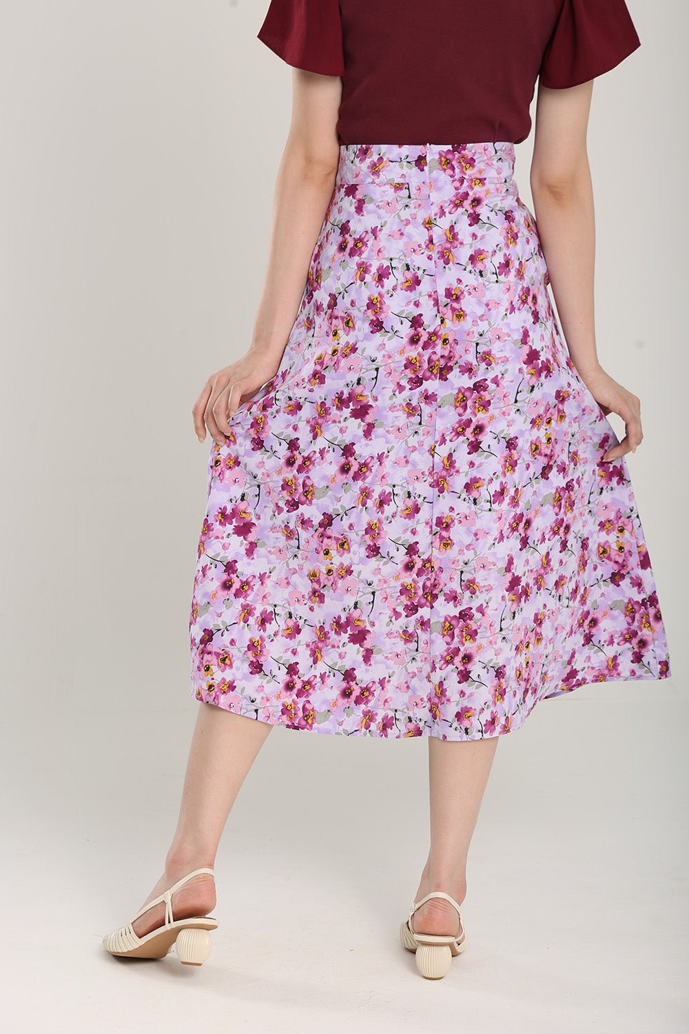 Delania Floral Print Midi Skirt in Lavender Red - Image 8