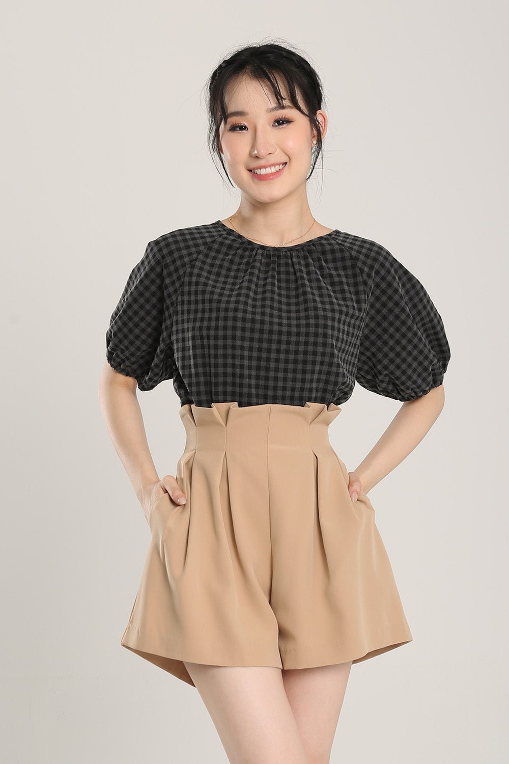 Rania Gingham Top in Black