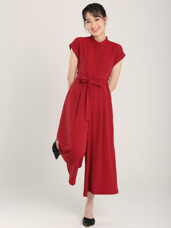 Sofina Sashed Jumpsuit in Red