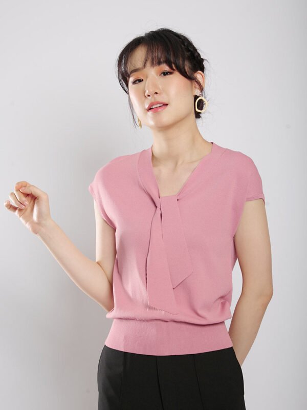 Novabelle Sash Knit Top in Dust Pink