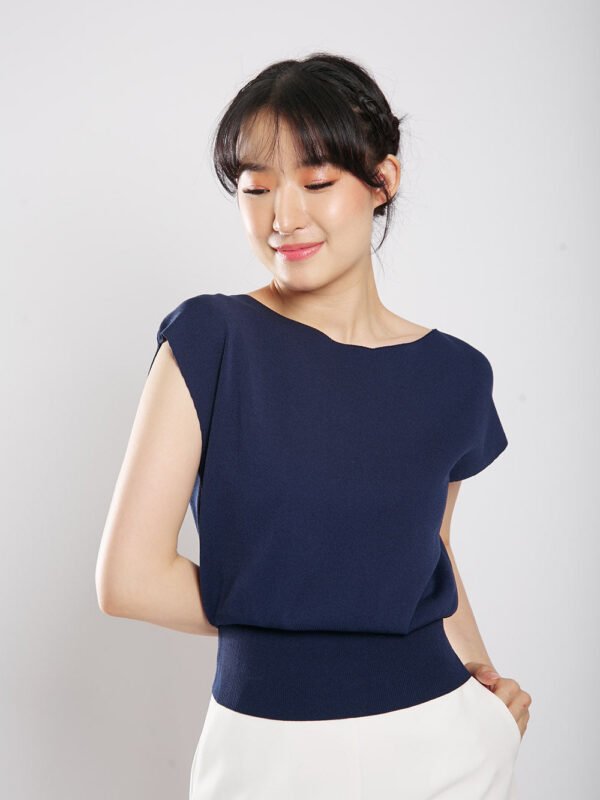 Graciela V-Slit Knit Top in Navy Blue