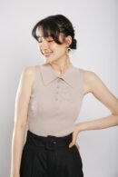 Channa Polo Collar Knit Top in Nude