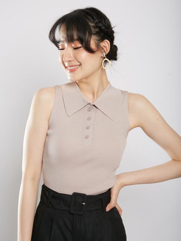 Channa Polo Collar Knit Top in Nude