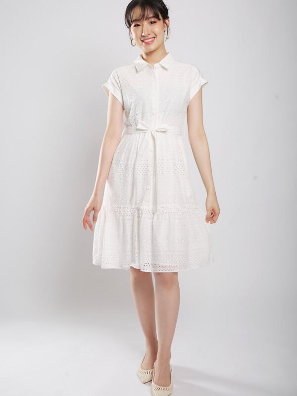 Poleen Midi Dress in White Eyelet